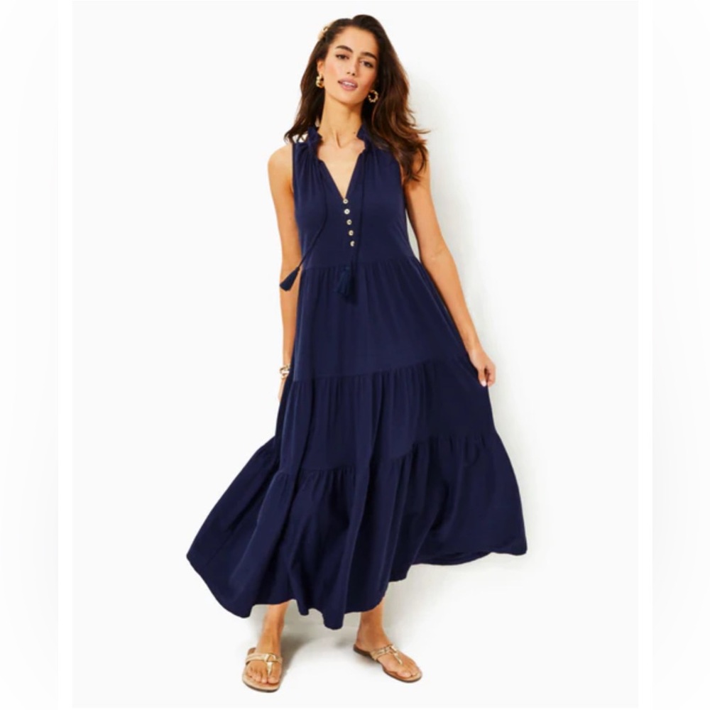 Lilly Pulitzer Malone Maxi Dress True Navy NWT Sz XS
